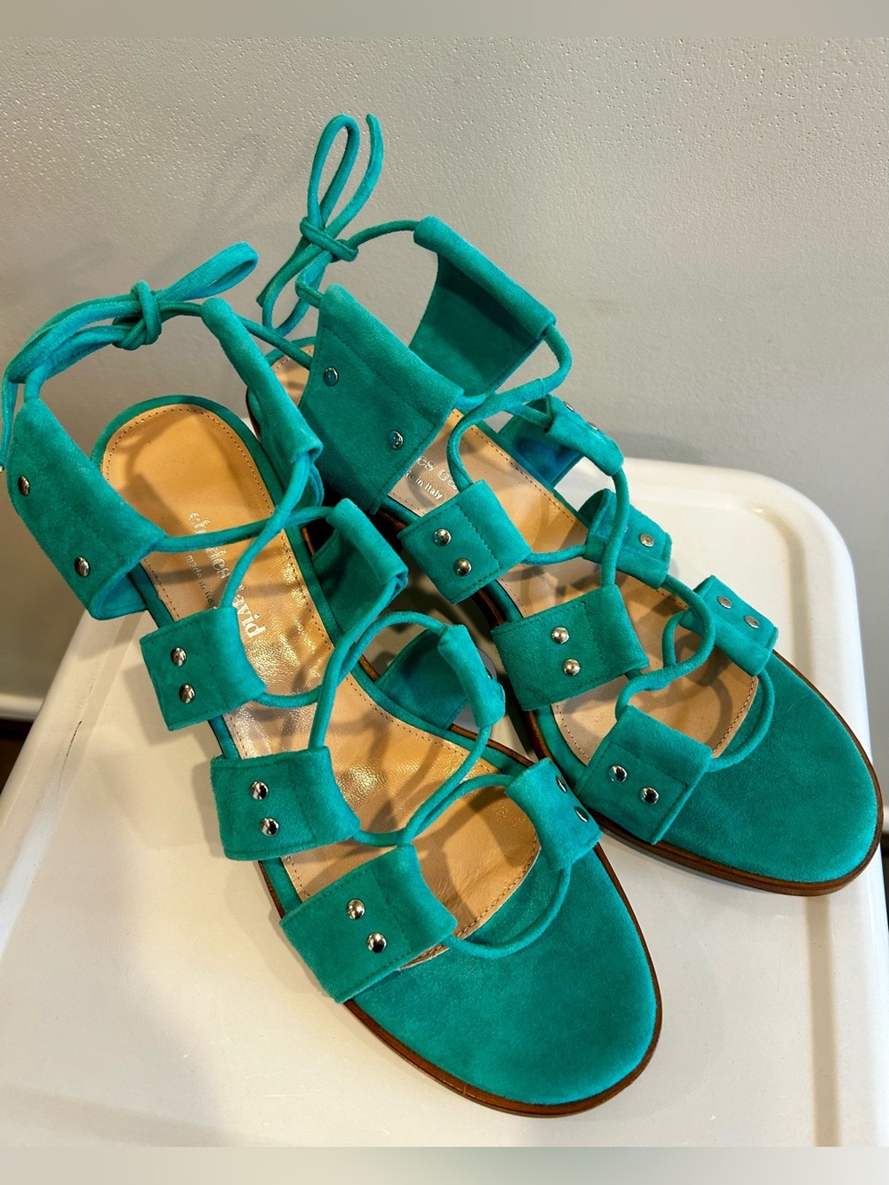 Charles David Turquoise Suede Sandals *New* ladies size 10